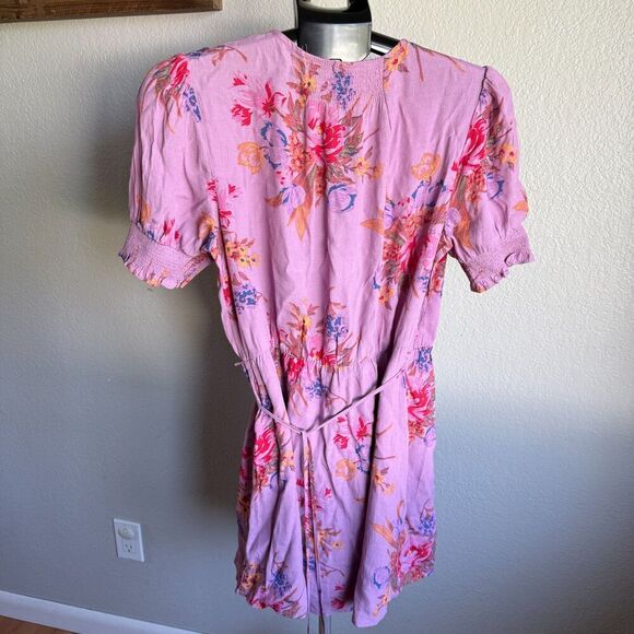 Urban Outfitters UO Anna Crepe Wrap Mini Tropical Hawaiian Dress Women's Size M - Picture 3 of 5